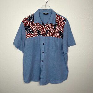 Vintage Tapestry American Flag U.S.A. 80's 90's Button Front Top Large